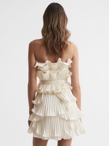 Reiss Reed Amur Strapless Ruffle Mini Dress Ivory