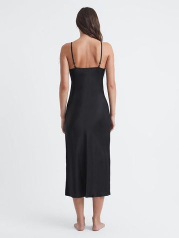 Reiss Sleeper Feather Midi Slip Dress Black