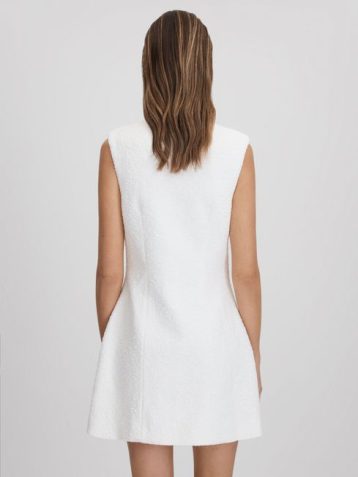 Reiss Sofia Anna Quan Boucle Button-Through Mini Dress White