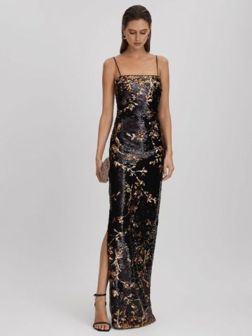 Reiss Yazmeen Halston Sequin Maxi Dress Black Multi