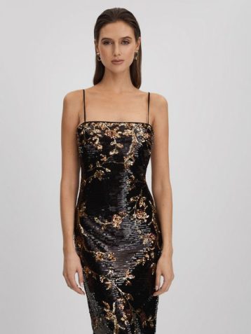 Reiss Yazmeen Halston Sequin Maxi Dress Black Multi