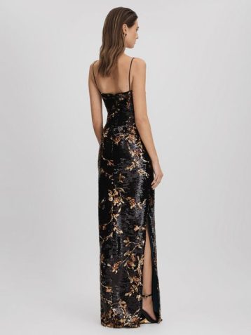 Reiss Yazmeen Halston Sequin Maxi Dress Black Multi