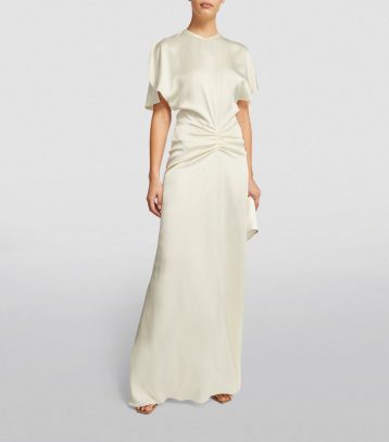 Victoria Beckham Gathered-Waist Maxi Dress Ivory