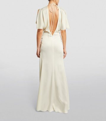 Victoria Beckham Gathered-Waist Maxi Dress Ivory