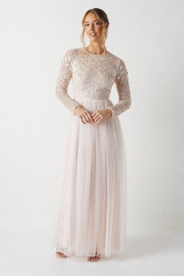 COAST 3d Floral Embellished Long Sleeve Bridesmaid Maxi Dress