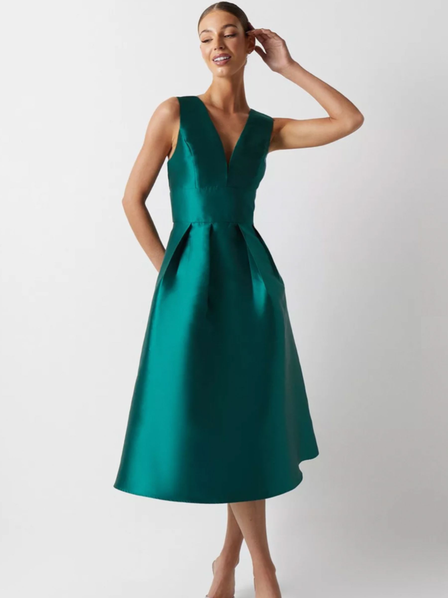 Plunge Neck Structured Twill Midi Dress, £139