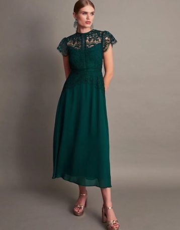 Monsoon Monica lace midi bridesmaid dress green