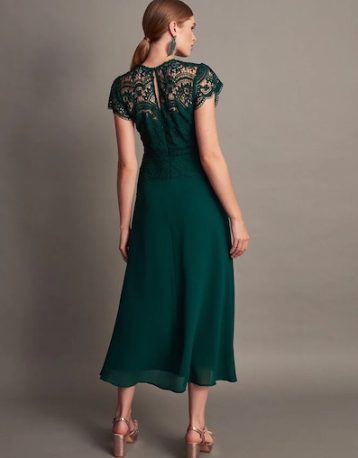 Monsoon Monica lace midi bridesmaid dress green