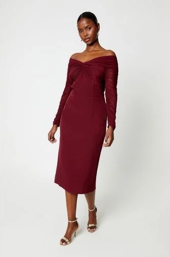 Crepe Pencil Dress With Chiffon Top £99