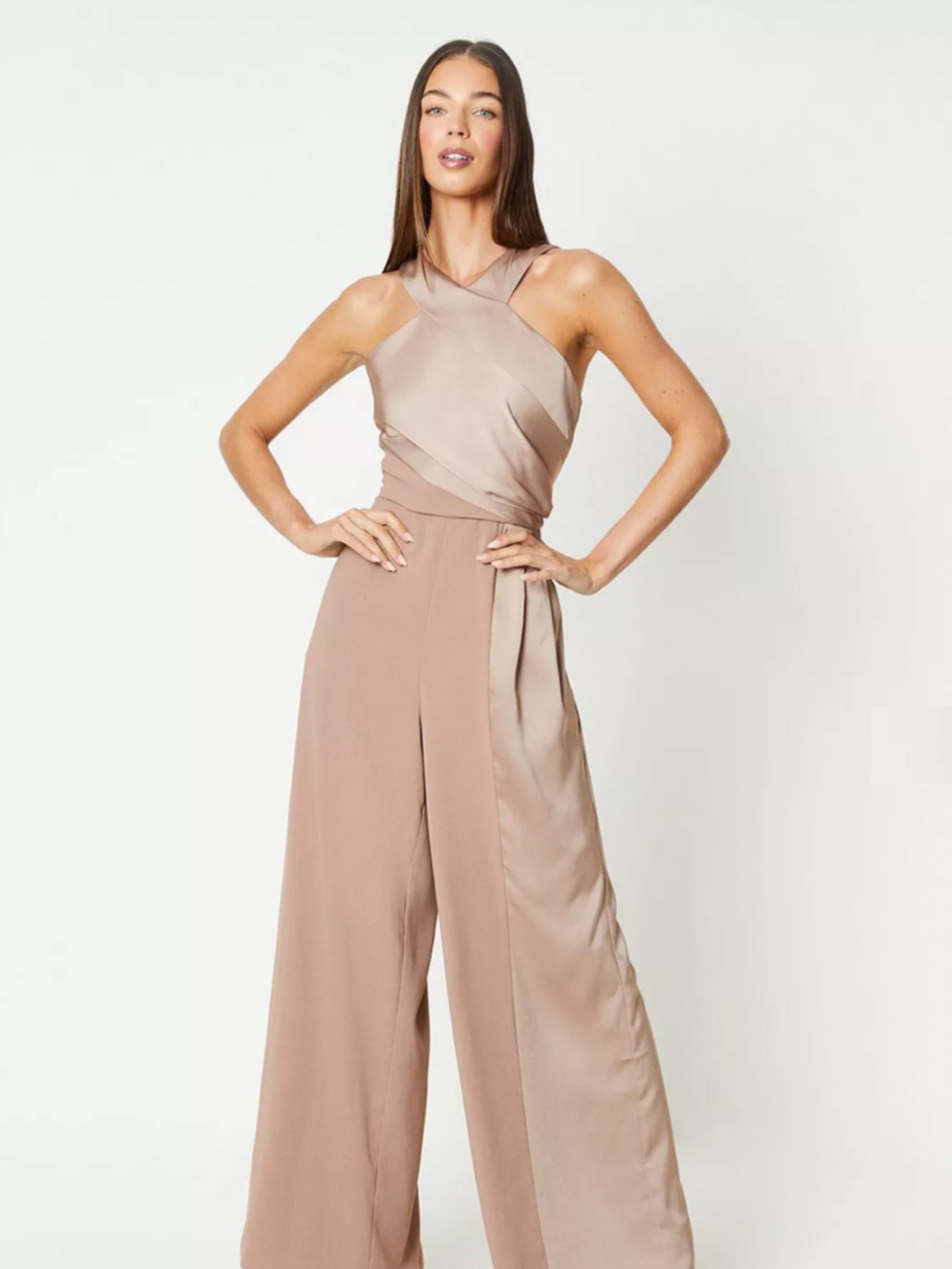 Satin Panelled Cross Neck Fluid Jumpsuit £99