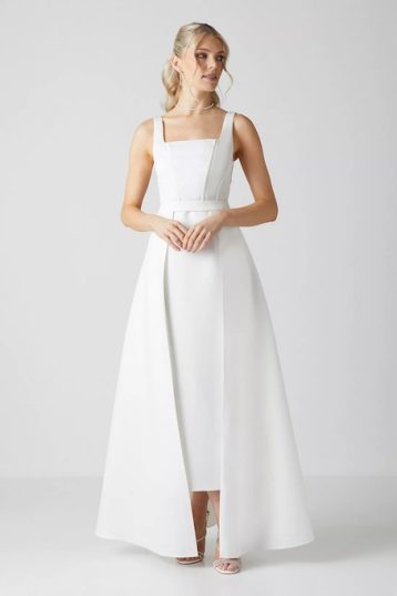 Coast Column Twill Bridal Dress With Removable Belt Train Ivory