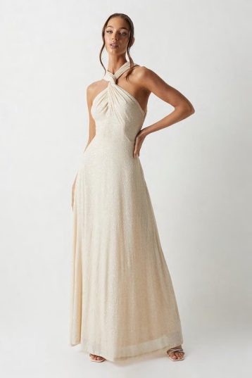 Coast Cross Neck Sequin Bridesmaids Maxi Dress Ivory