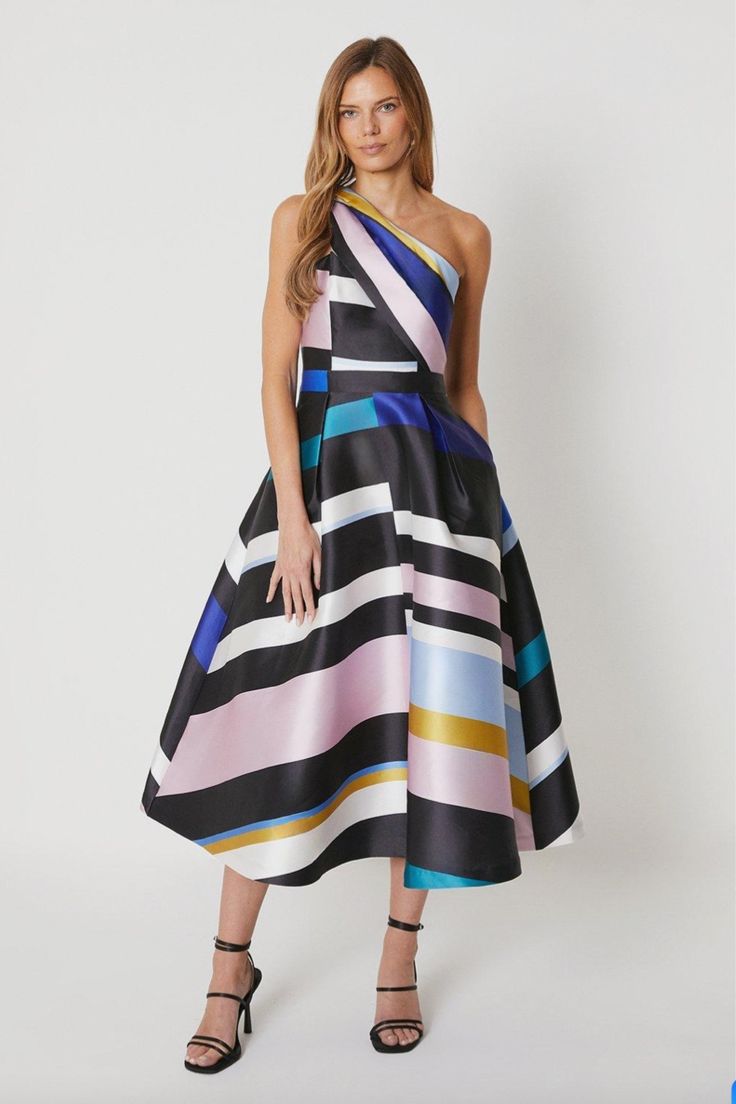 One Shoulder Twill Midi Dress In Stripe, £139