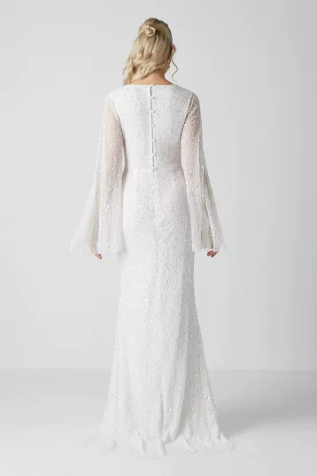 Coast V Neck All Over Embellished Flare Sleeve Wedding Dress