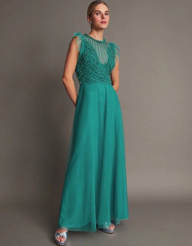 Monsoon Irina hand-embellished maxi bridesmaid dress green