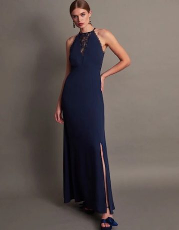 Monsoon Jackie lace halter bridesmaid dress navy blue