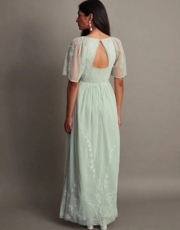 Monsoon Kacia embroidered maxi bridesmaid dress sage green