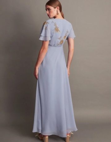 Monsoon Kendra embellished maxi bridesmaid dress light blue gold