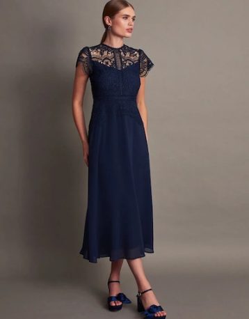 Monsoon Monica lace midi bridesmaid dress blue