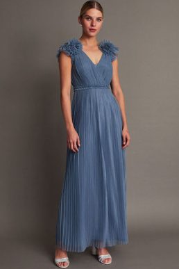 Monsoon Wendy pleated maxi bridesmaid dress blue