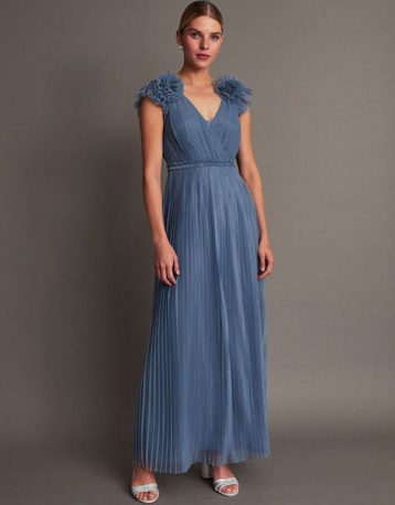 Monsoon Wendy pleated maxi bridesmaid dress blue