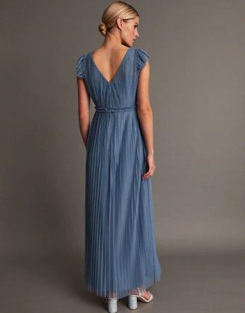 Monsoon Wendy pleated maxi bridesmaid dress blue