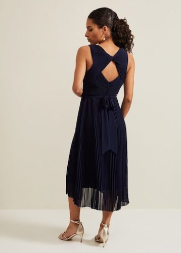 Phase Eight Petite Cressida Pleat Midi Dress Navy Blue