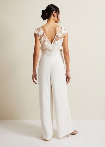 Phase Eight Cherie Bridal Floral Textured Jumpsuit Ivory