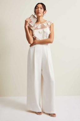 Phase Eight Cherie Bridal Floral Textured Jumpsuit Ivory