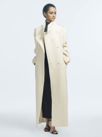 Reiss Taylor Atelier Wool Double Breasted Long Coat Ivory