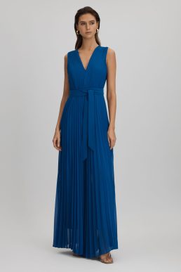 Reiss Estelle Pleated Belted Jumpsuit Cobalt Blue