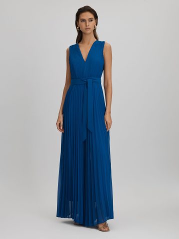 Reiss Estelle Pleated Belted Jumpsuit Cobalt Blue