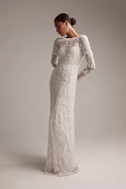 ASOS DESIGN Lisa drape sleeve plunge wedding dress with floral