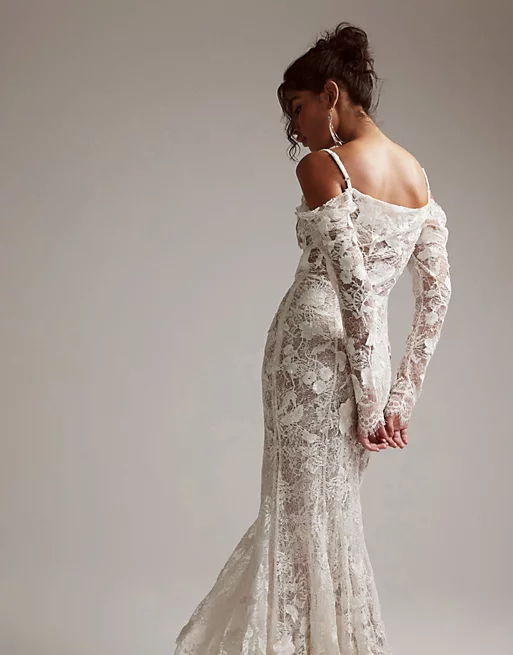 ASOS DESIGN statement applique lace fishtail maxi wedding dress