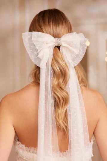 Needle & Thread Long Tulle Hair Bow, Champagne