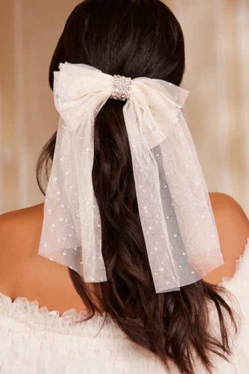 Needle & Thread Short Tulle Hair Bow Champagne