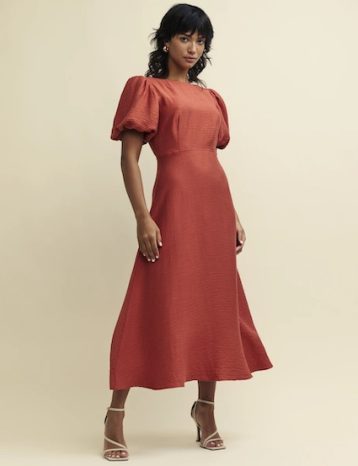 Nobody's Child Terracotta Puff Sleeve Zora Midaxi Dress