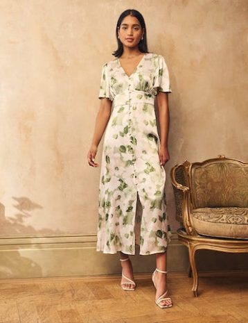 Nobody's Child Green Floral Satin Erin Bridesmaid Midaxi Dress