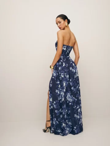 Reformation Leilani Fl;oral Maxi Dress Navy Blue