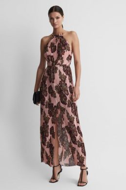 Reiss Ella Significant Other Pleated Maxi Dress Rose Print