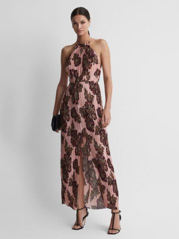 Reiss Ella Significant Other Pleated Maxi Dress Rose Print