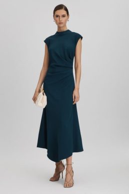 Reiss Jessa Ruched Midi Dress Teal