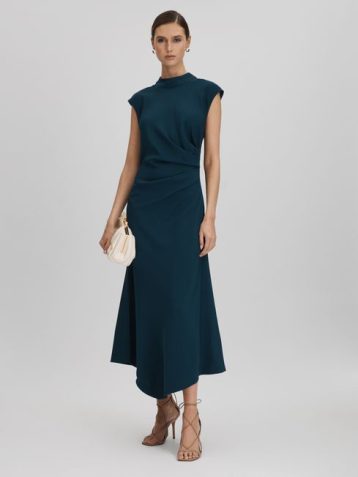 Reiss Jessa Ruched Midi Dress Teal