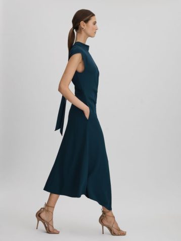 Reiss Jessa Ruched Midi Dress Teal