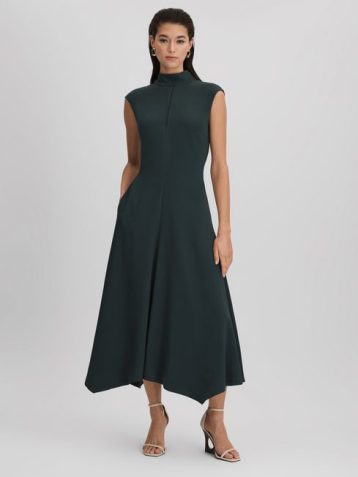 Reiss Libby Fitted Asymmetric Midi Dress Green