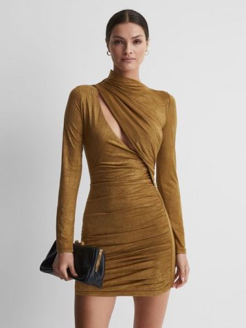 Reiss Maevi Significant Other Ruched Mini Dress Gold