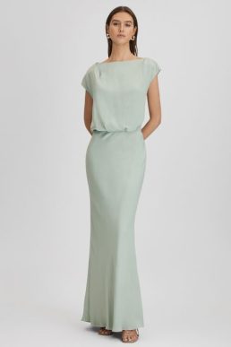 Reiss Rupa Draped Maxi Dress Sage Green