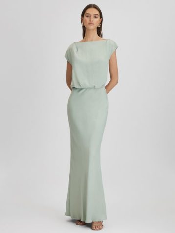 Reiss Rupa Draped Maxi Dress Sage Green