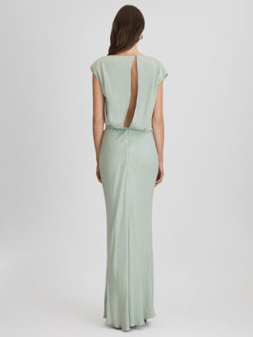 Reiss Rupa Draped Maxi Dress Sage Green