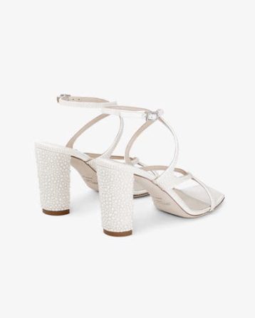 Jimmy Choo Azie 85 Ivory Satin Sandals with Crystals